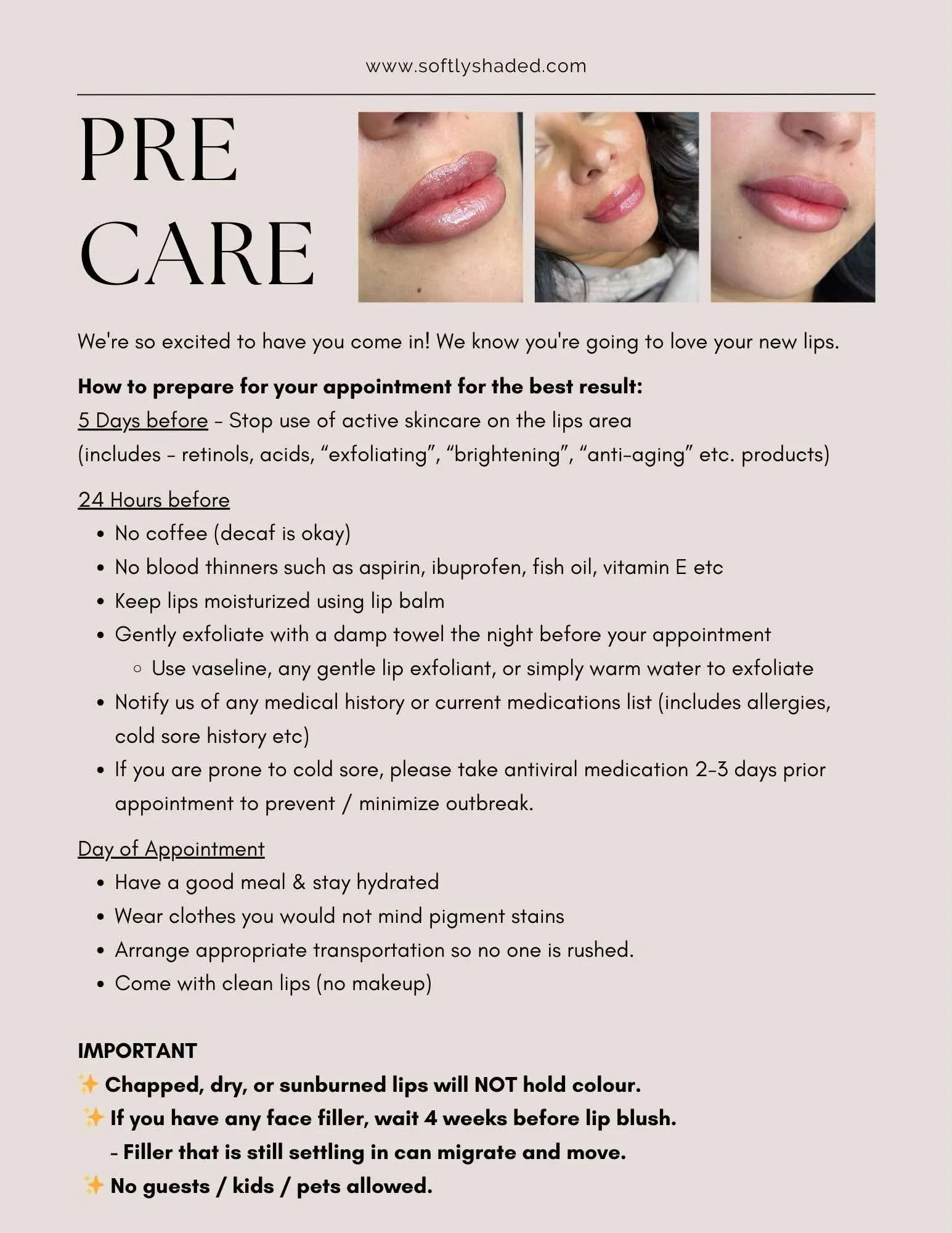 Lip blush precare instructions